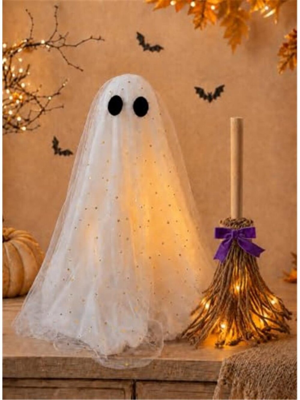 Halloween Decorations - Ghost and Witch Broom Set